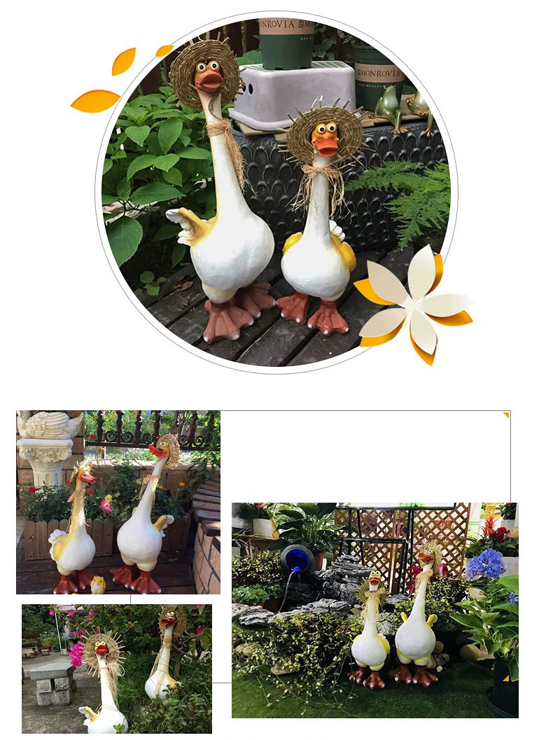 cute resin duck garden statues with straw hats for outdoor decor