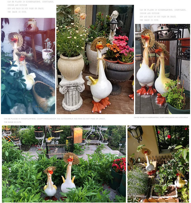 cute resin duck garden statues with straw hats for outdoor decor