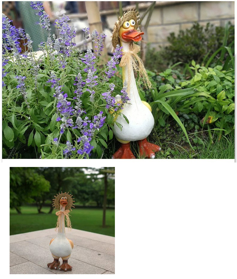 cute resin duck garden statues with straw hats for outdoor decor