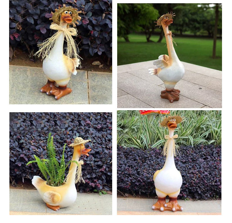 cute resin duck garden statues with straw hats for outdoor decor