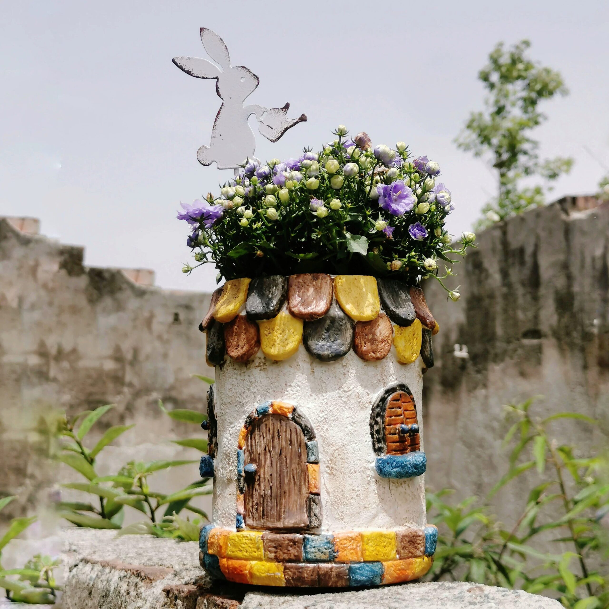 whimsical resin fairy house succulent planter for outdoor garden patio decor