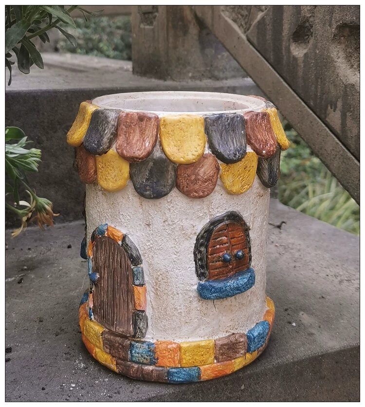 whimsical resin fairy house succulent planter for outdoor garden patio decor