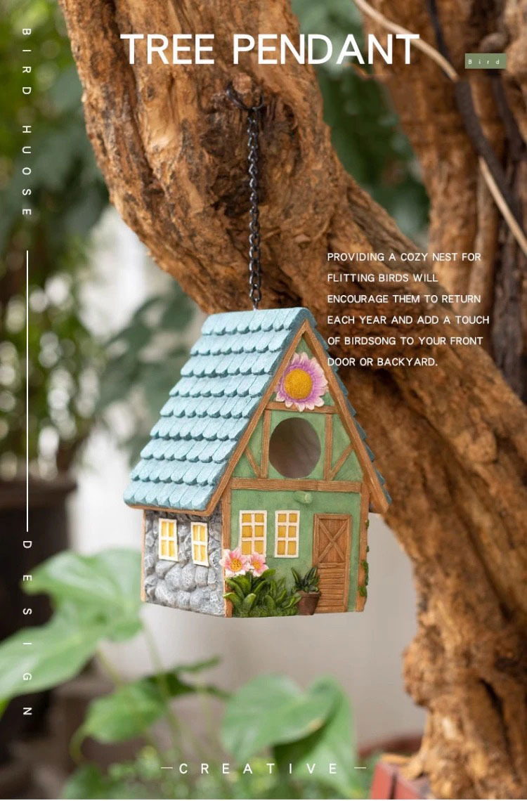 charming resin hanging birdhouse ornaments for garden decor