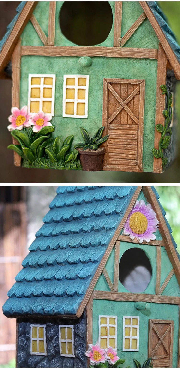 charming resin hanging birdhouse ornaments for garden decor