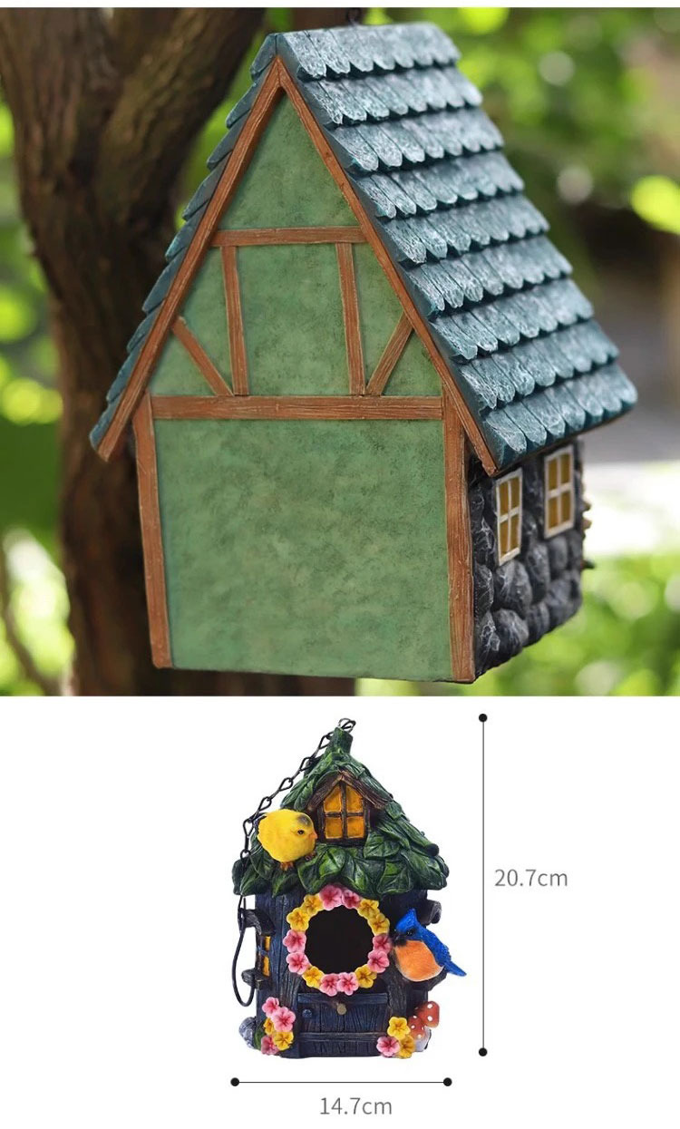charming resin hanging birdhouse ornaments for garden decor