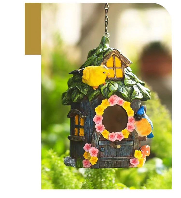 charming resin hanging birdhouse ornaments for garden decor