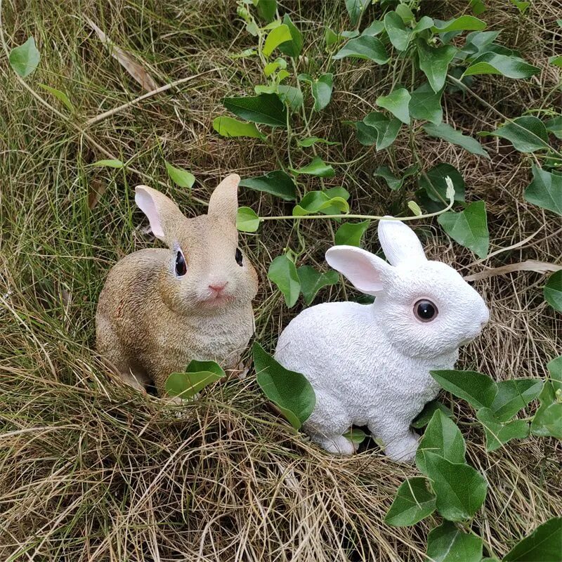 cute lifelike resin rabbit figurines garden yard balcony decor