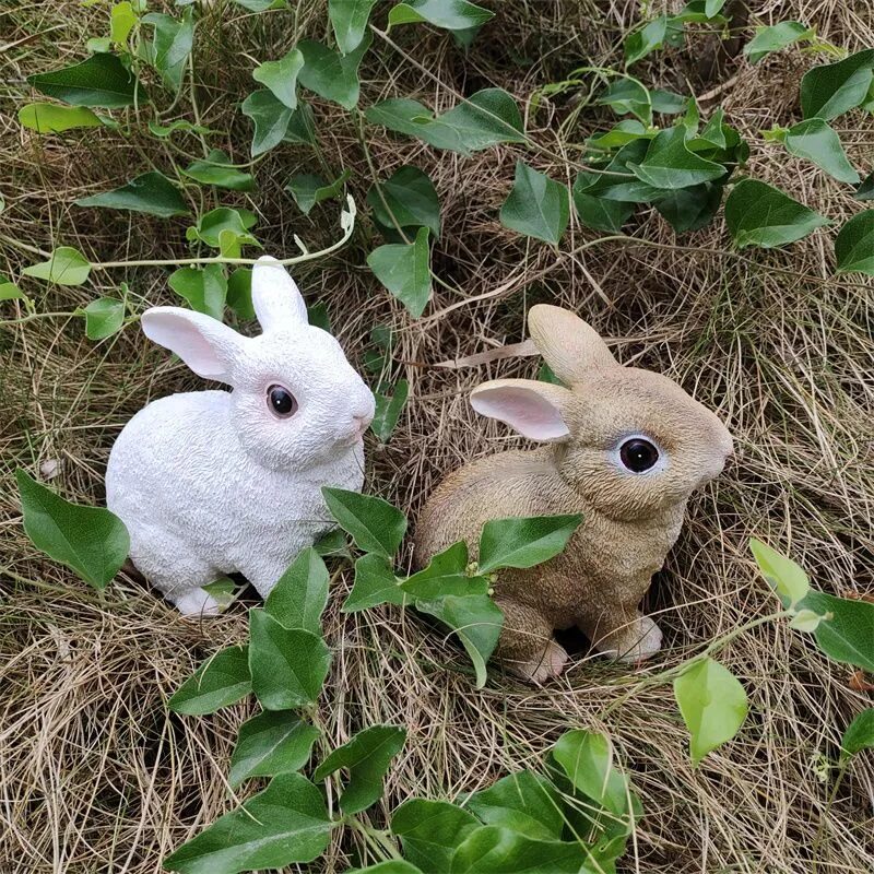 cute lifelike resin rabbit figurines garden yard balcony decor