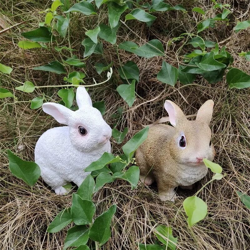 cute lifelike resin rabbit figurines garden yard balcony decor