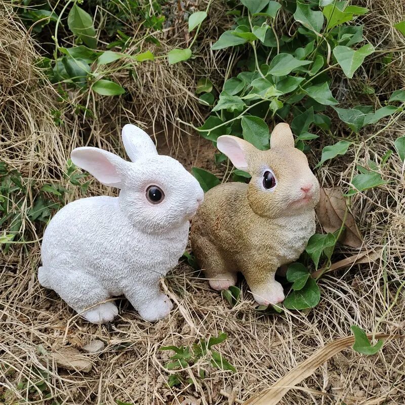 cute lifelike resin rabbit figurines garden yard balcony decor