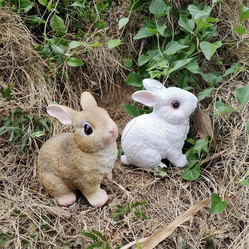 cute lifelike resin rabbit figurines garden yard balcony decor
