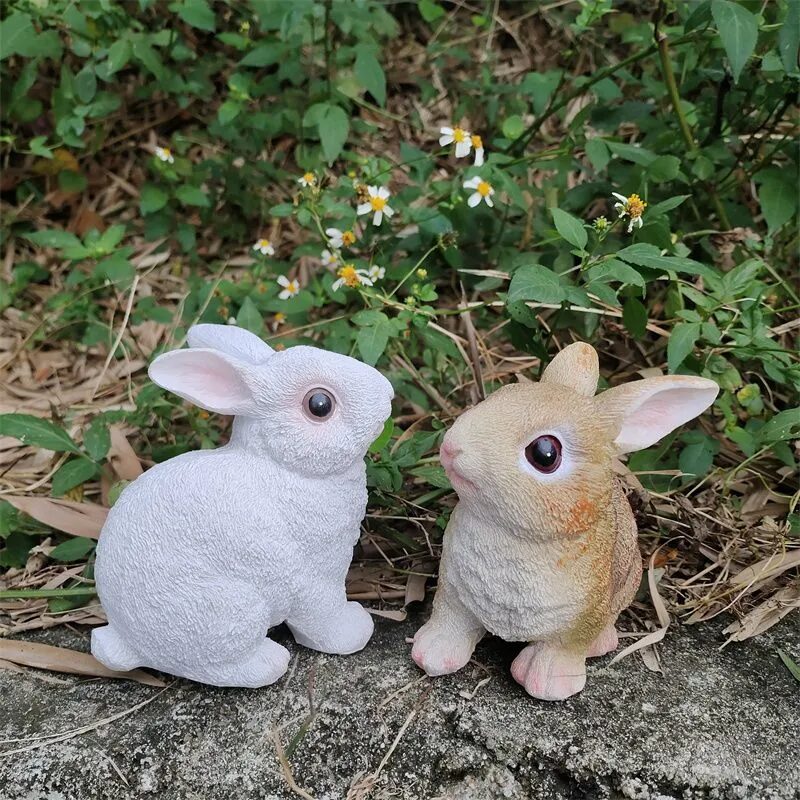 cute lifelike resin rabbit figurines garden yard balcony decor
