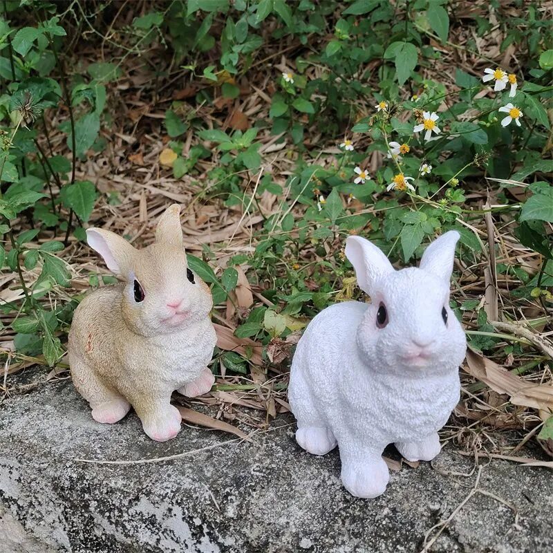 cute lifelike resin rabbit figurines garden yard balcony decor
