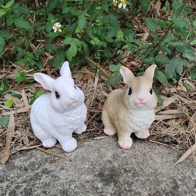 cute lifelike resin rabbit figurines garden yard balcony decor