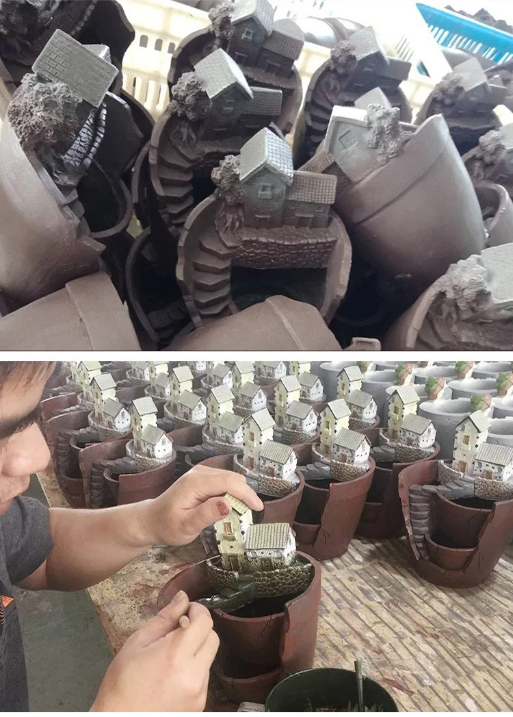 creative resin succulent planter with miniature landscape tiered design