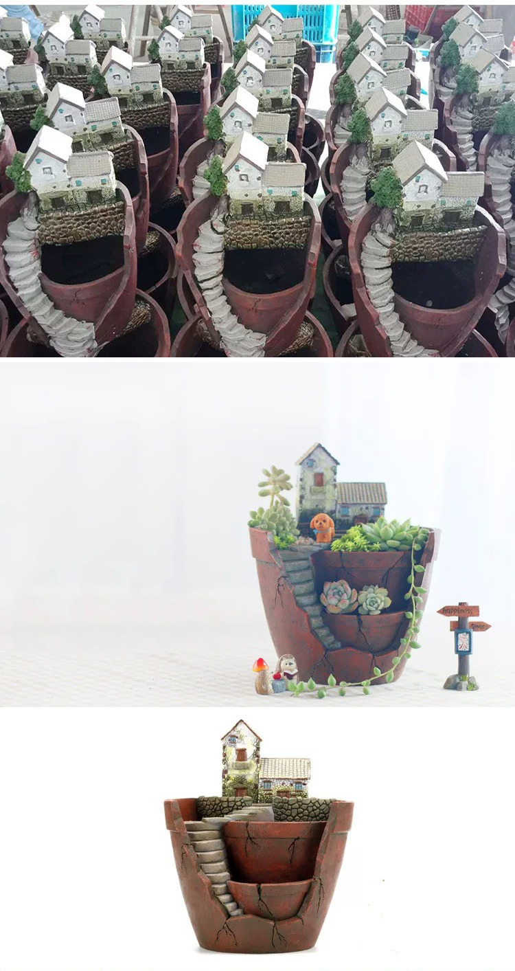 creative resin succulent planter with miniature landscape tiered design