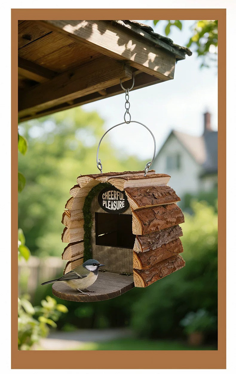 rustic wooden outdoor birdhouse feeder for garden decor & wild birds