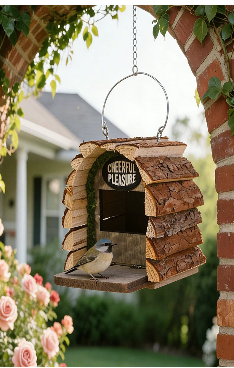 rustic wooden outdoor birdhouse feeder for garden decor & wild birds