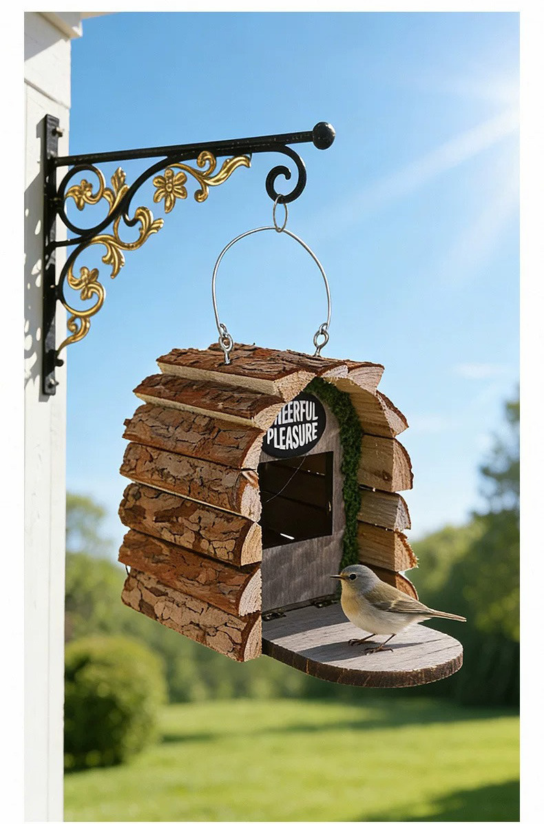 rustic wooden outdoor birdhouse feeder for garden decor & wild birds