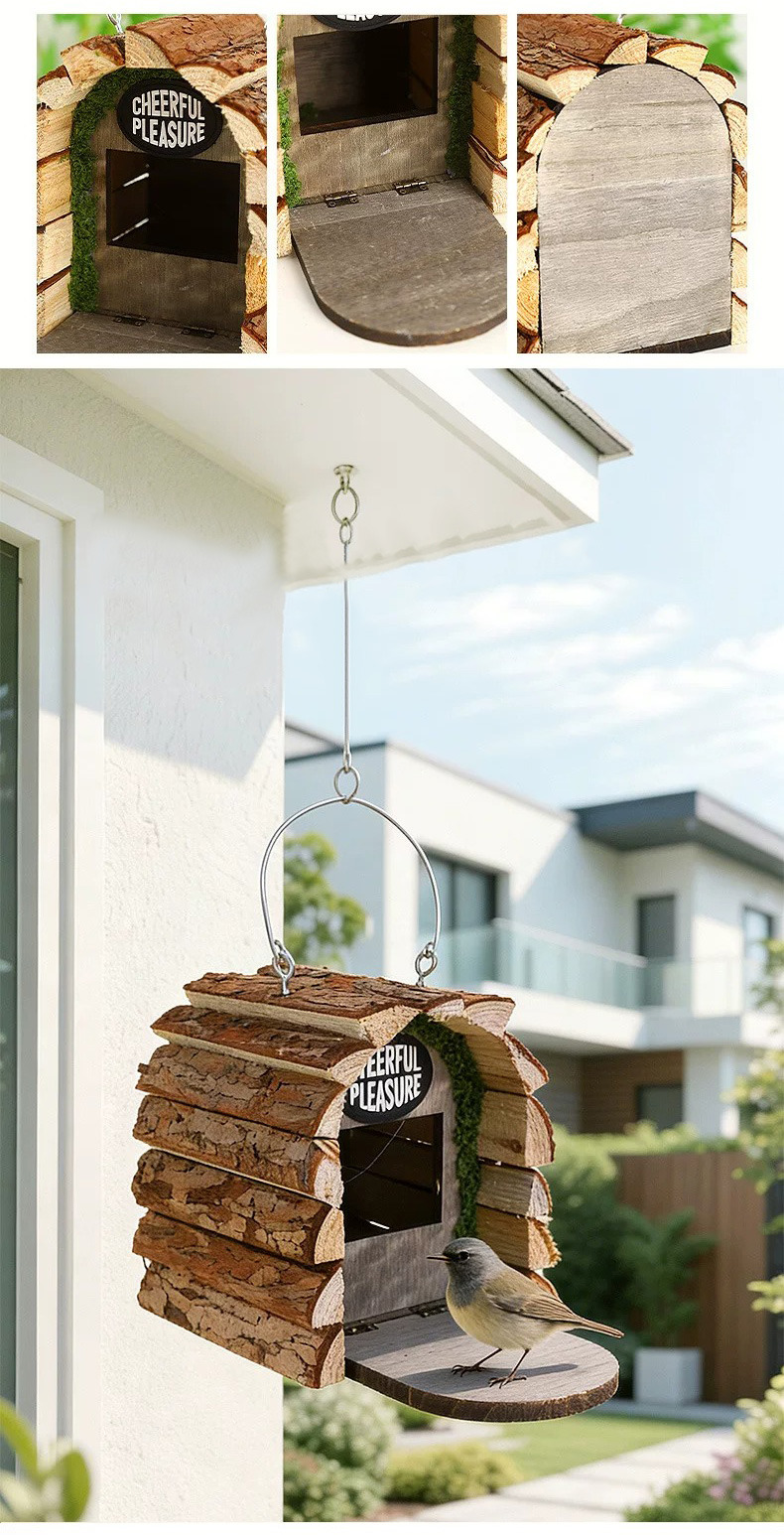 rustic wooden outdoor birdhouse feeder for garden decor & wild birds