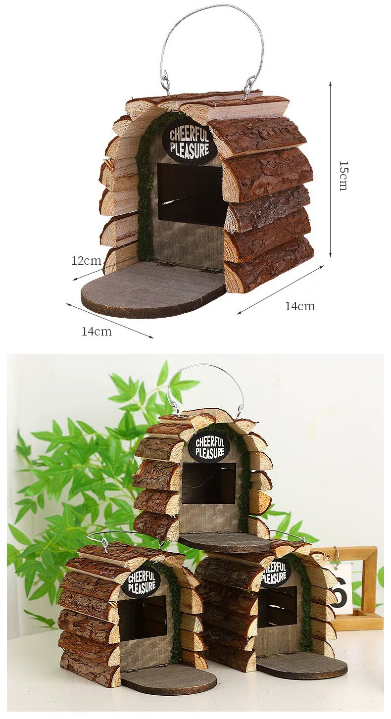 rustic wooden outdoor birdhouse feeder for garden decor & wild birds