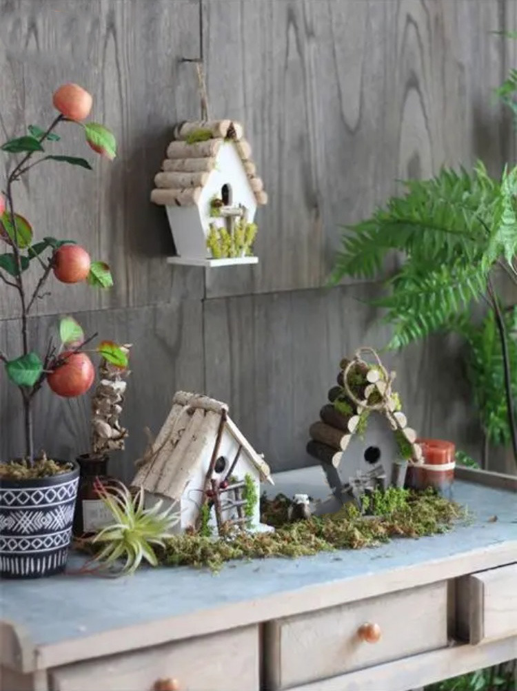 handcrafted rustic wooden birdhouse garden decor natural forest style ornament