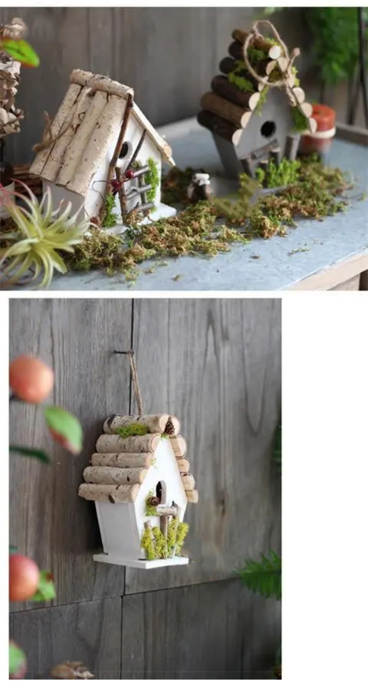 handcrafted rustic wooden birdhouse garden decor natural forest style ornament