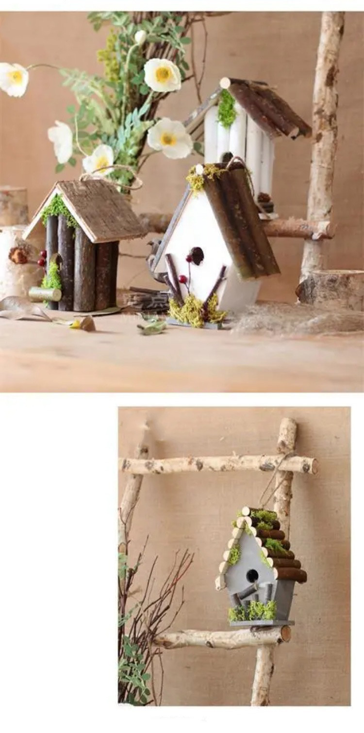 handcrafted rustic wooden birdhouse garden decor natural forest style ornament