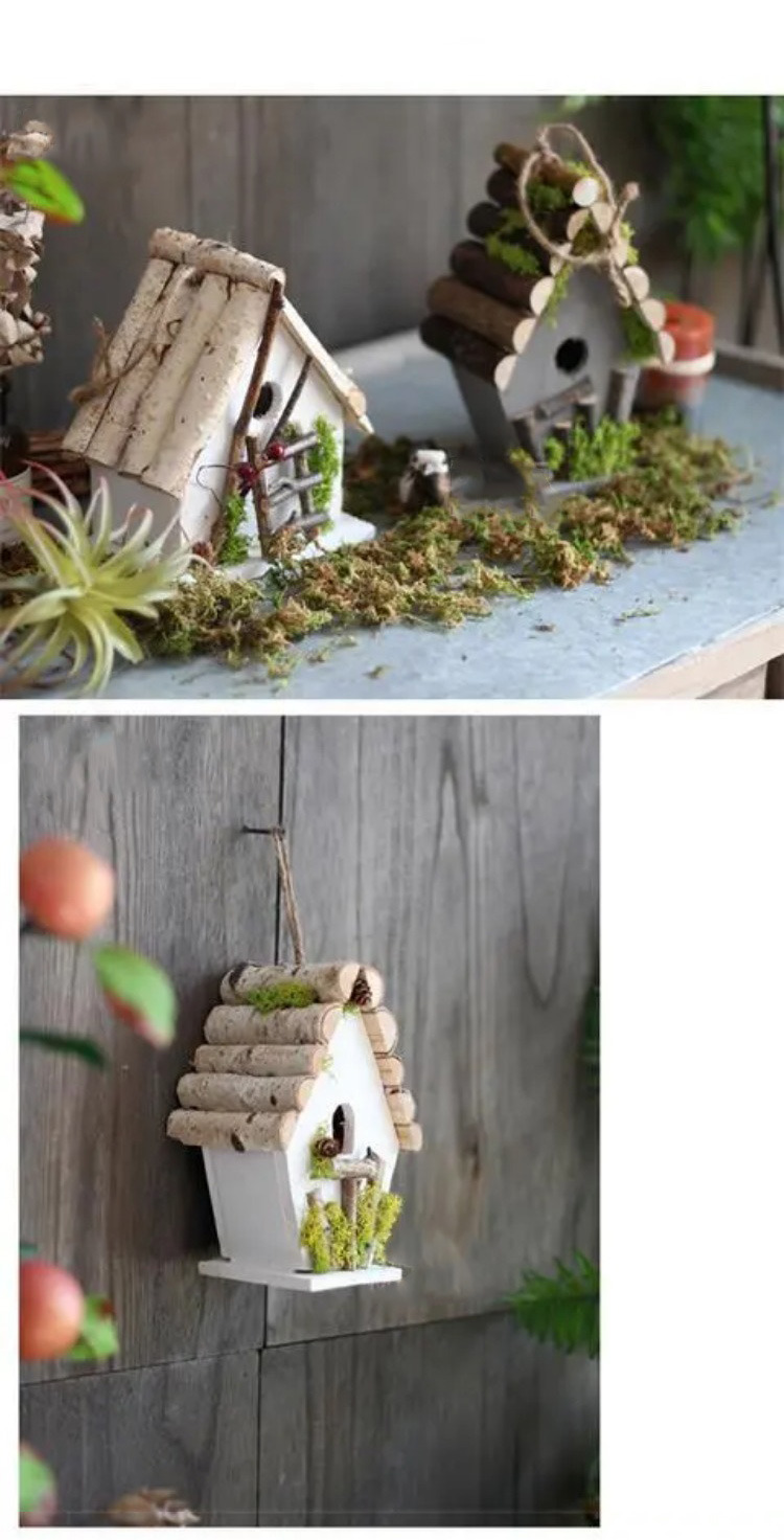 handcrafted rustic wooden birdhouse garden decor natural forest style ornament