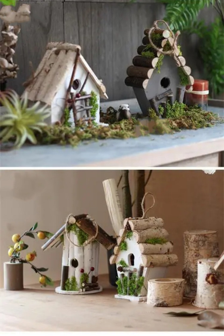 handcrafted rustic wooden birdhouse garden decor natural forest style ornament