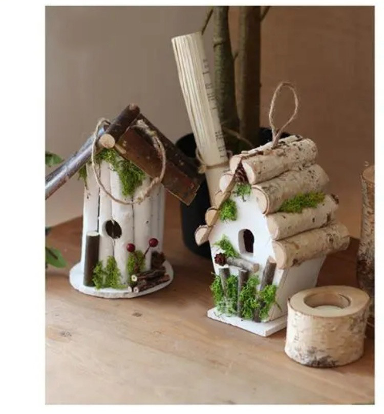 handcrafted rustic wooden birdhouse garden decor natural forest style ornament