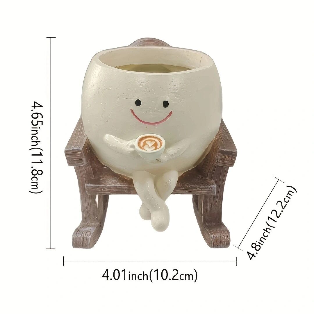 cute smiling rocking chair succulent planter pot for desktop & garden decor