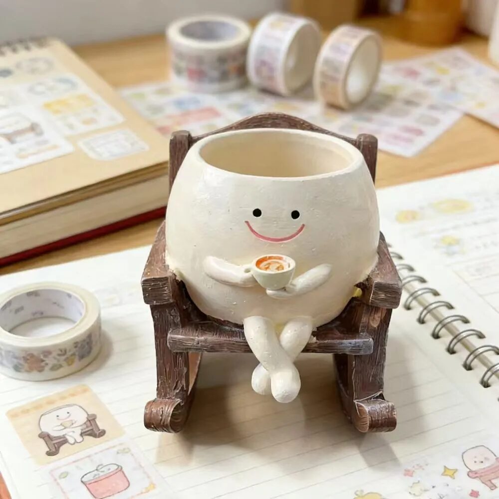 cute smiling rocking chair succulent planter pot for desktop & garden decor