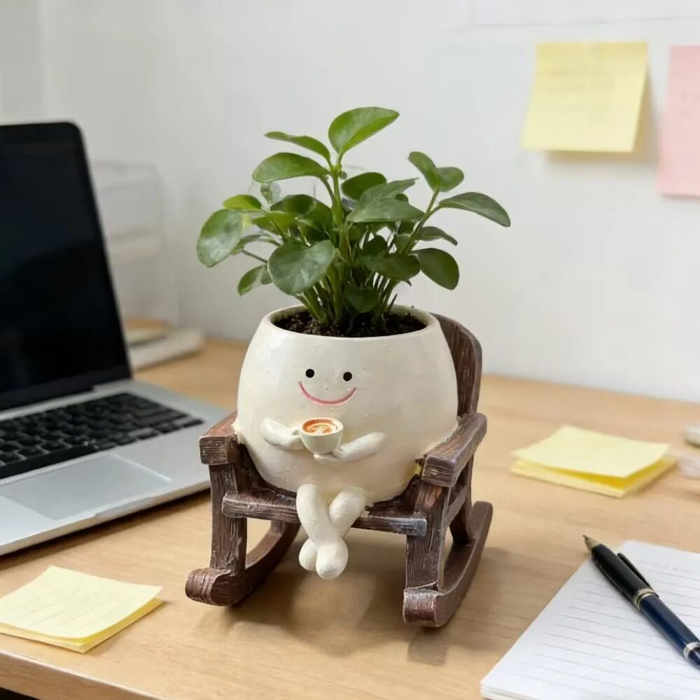 cute smiling rocking chair succulent planter pot for desktop & garden decor