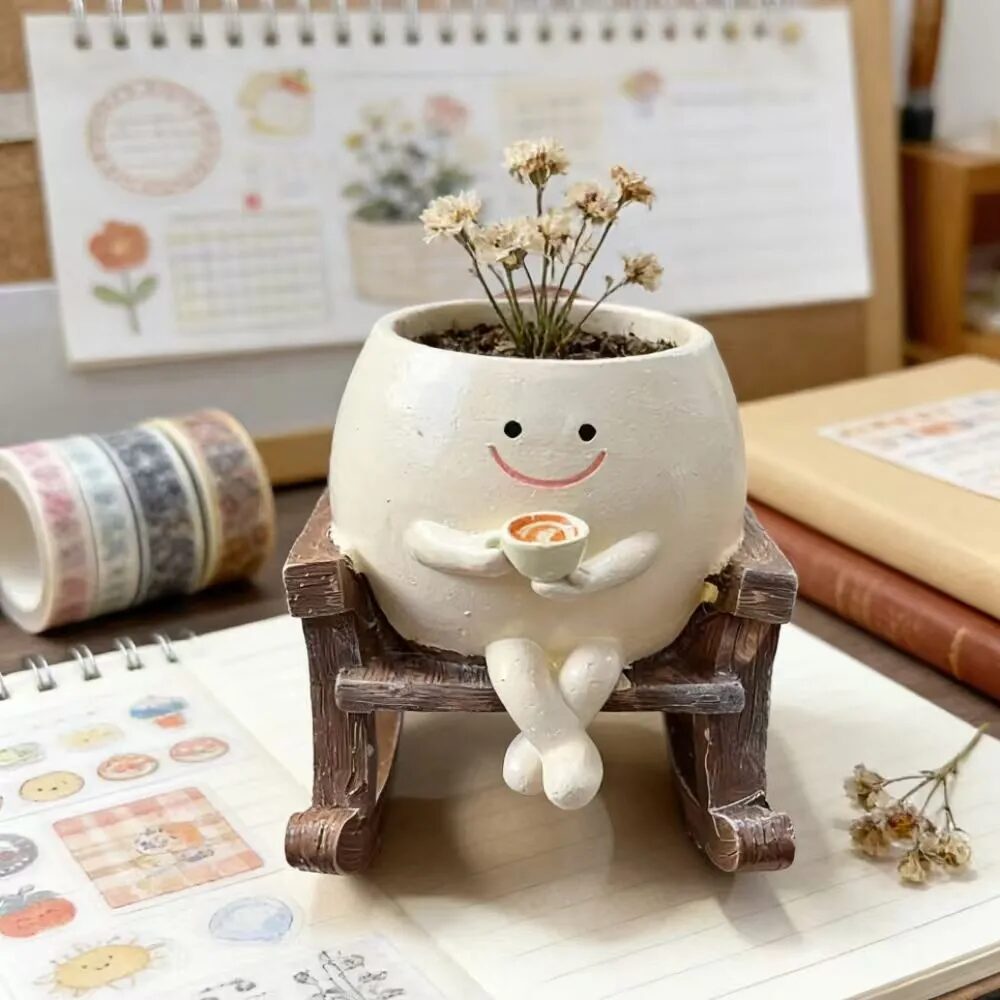 cute smiling rocking chair succulent planter pot for desktop & garden decor