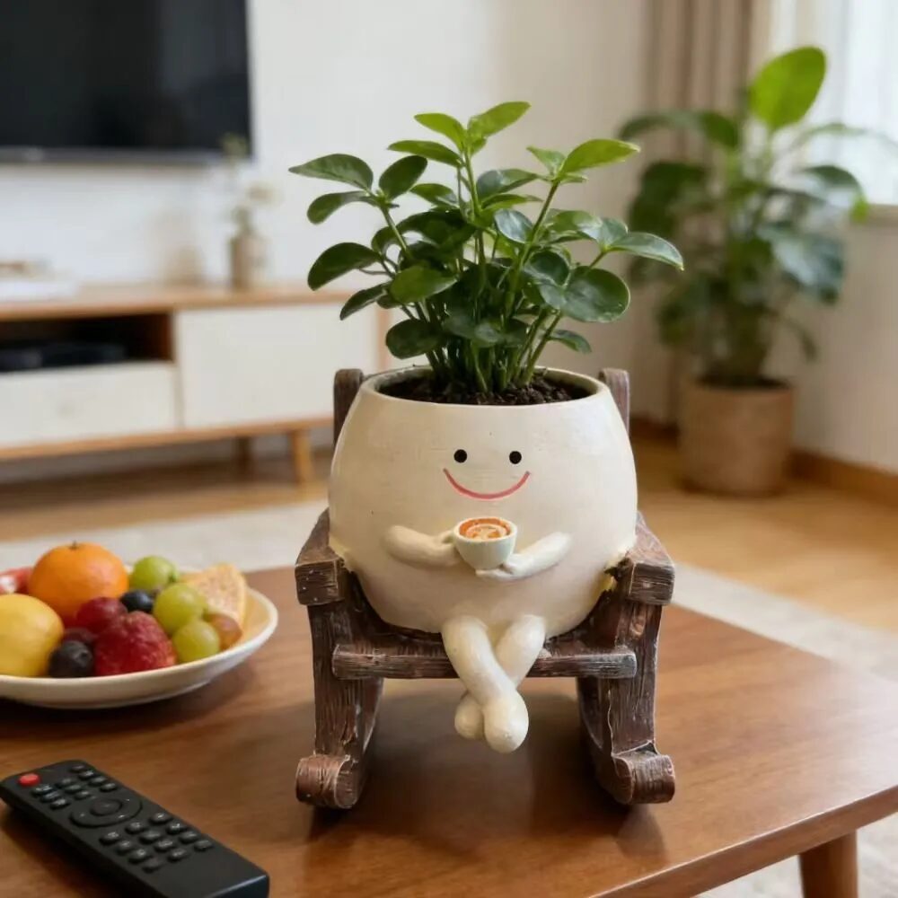 cute smiling rocking chair succulent planter pot for desktop & garden decor