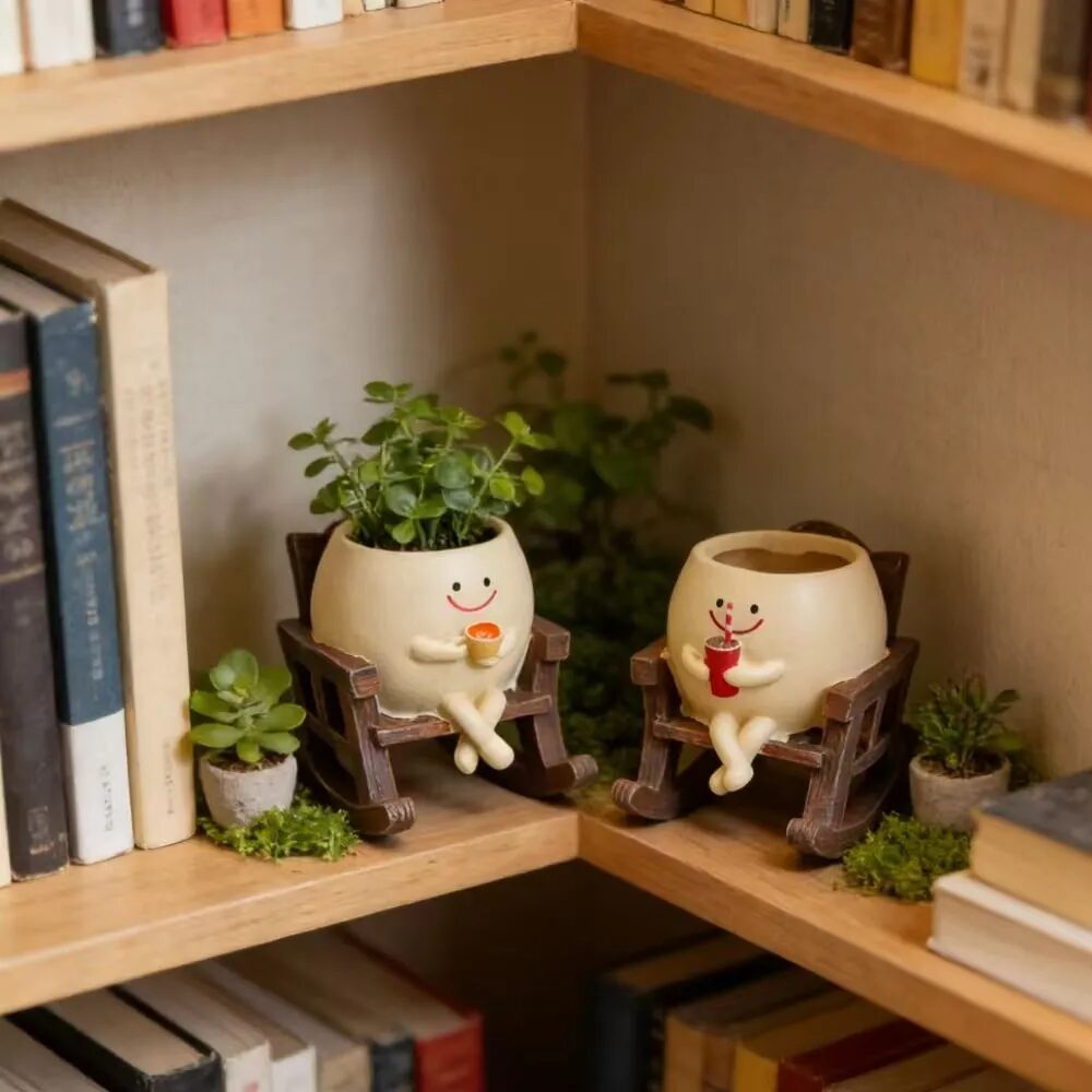 cute smiling rocking chair succulent planter pot for desktop & garden decor
