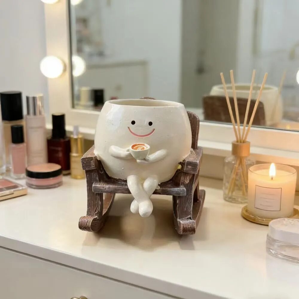 cute smiling rocking chair succulent planter pot for desktop & garden decor