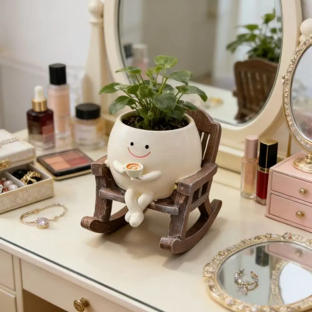cute smiling rocking chair succulent planter pot for desktop & garden decor
