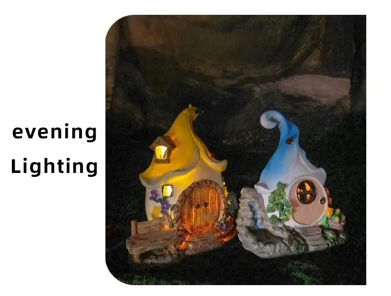 solar powered fairy house garden ornament resin outdoor decor light