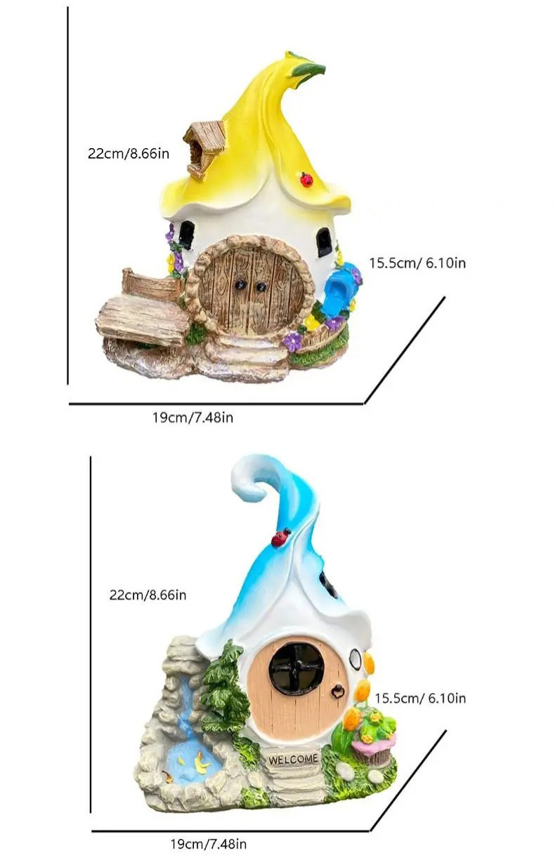 solar powered fairy house garden ornament resin outdoor decor light