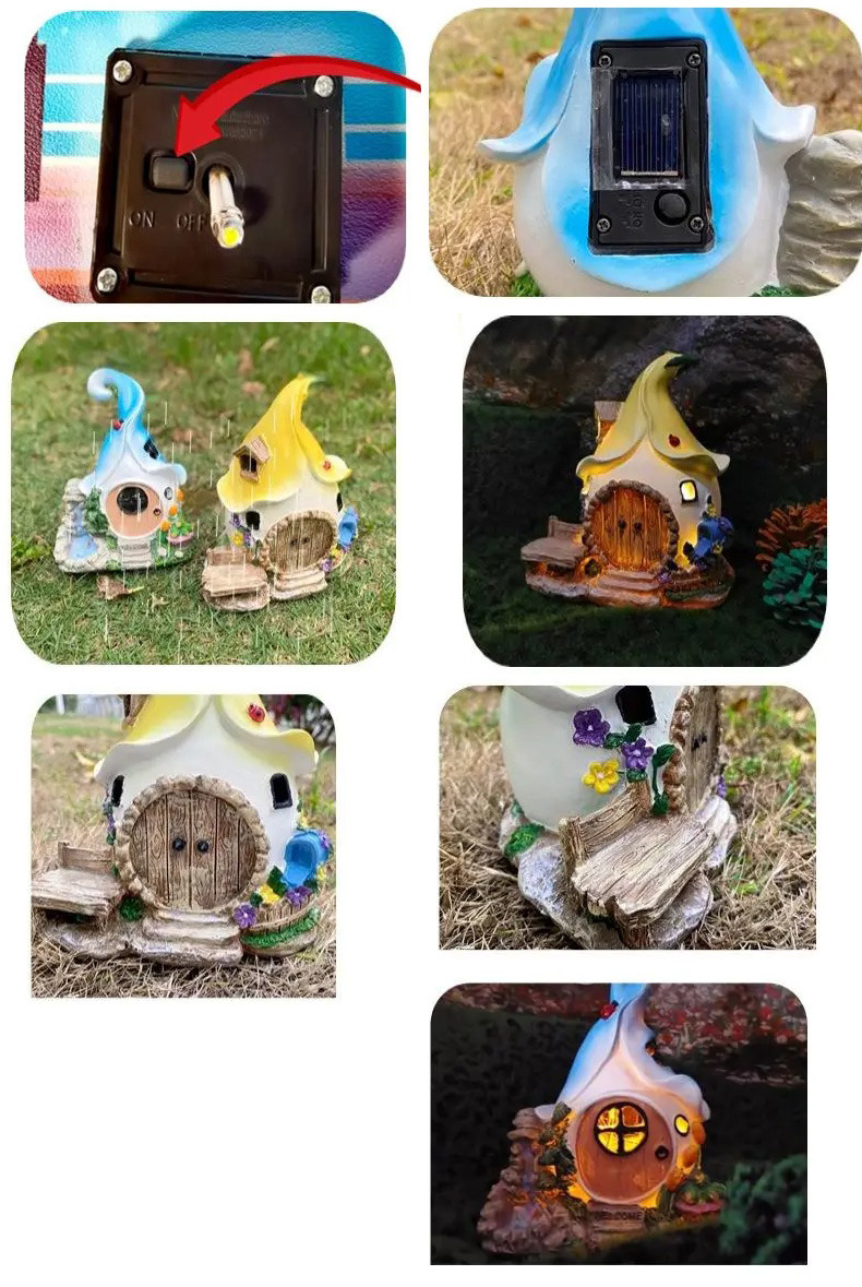 solar powered fairy house garden ornament resin outdoor decor light