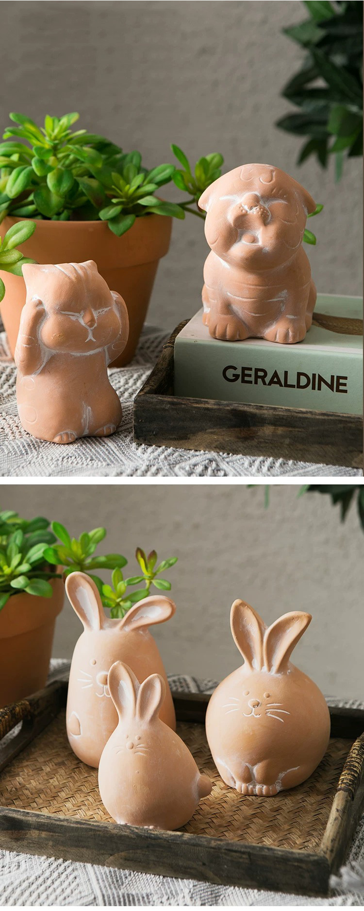 cute terracotta animal figurines for charming garden & home decor