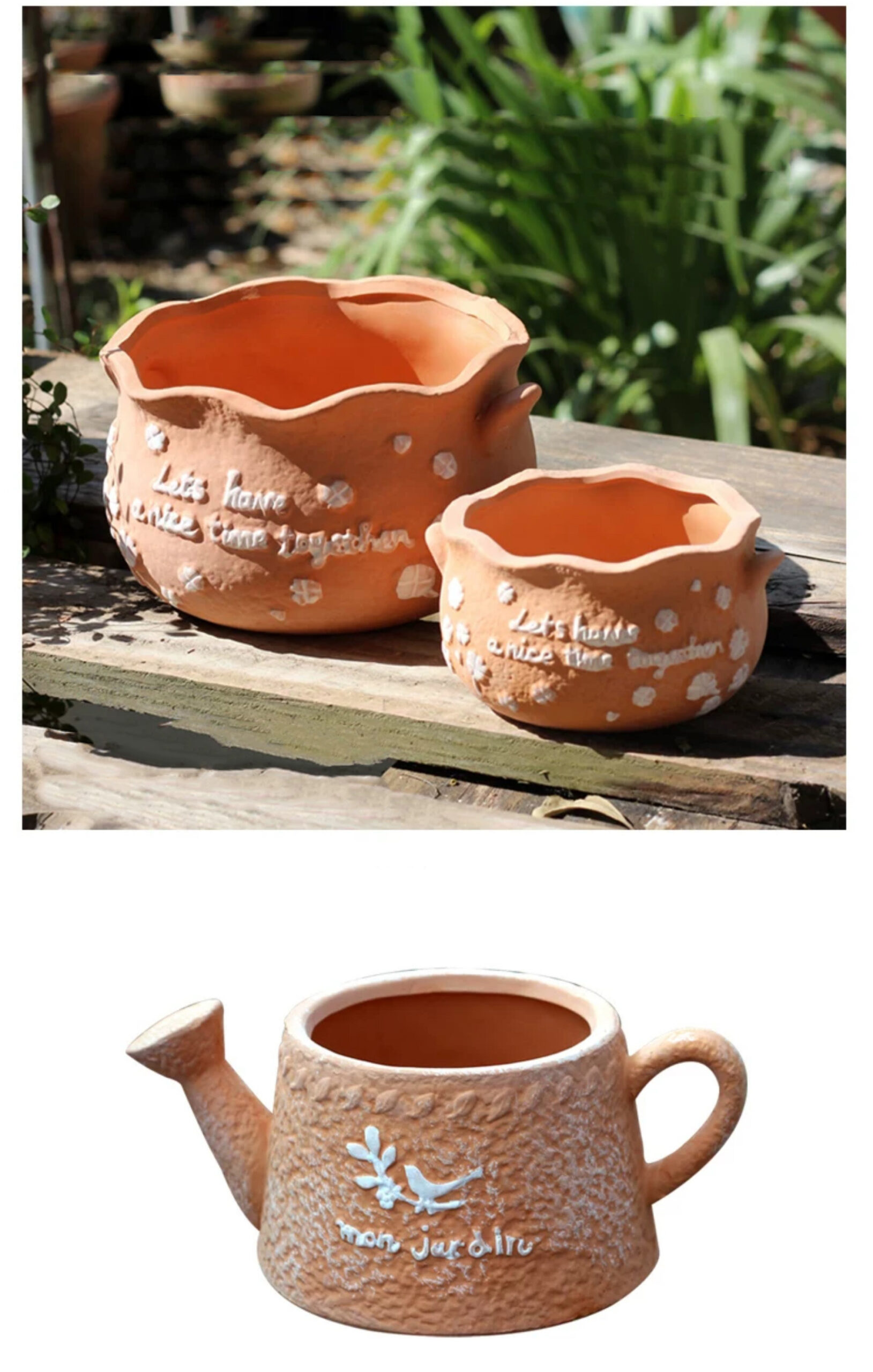 rustic embossed terracotta succulent pots for breathable outdoor planters