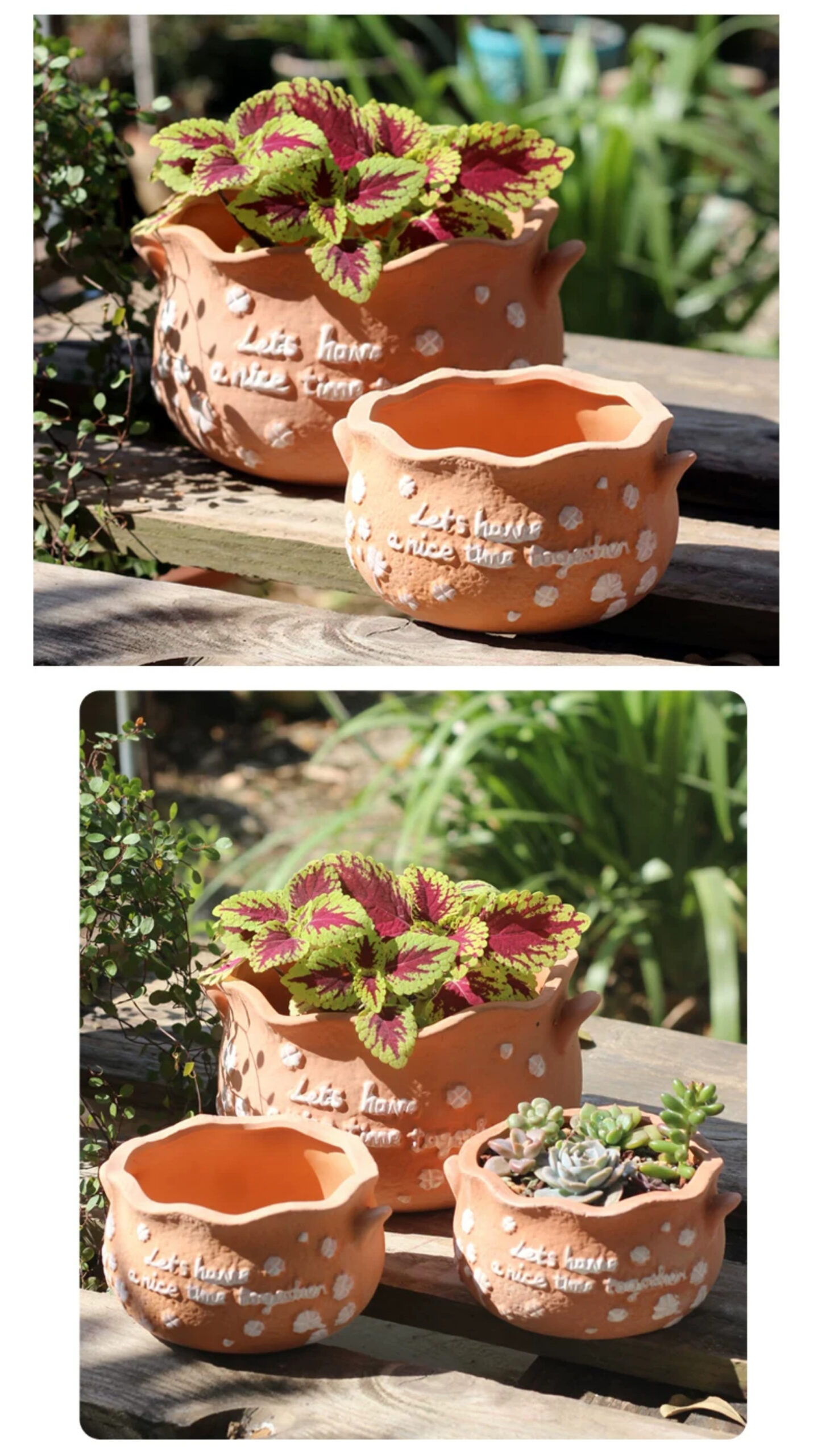rustic embossed terracotta succulent pots for breathable outdoor planters