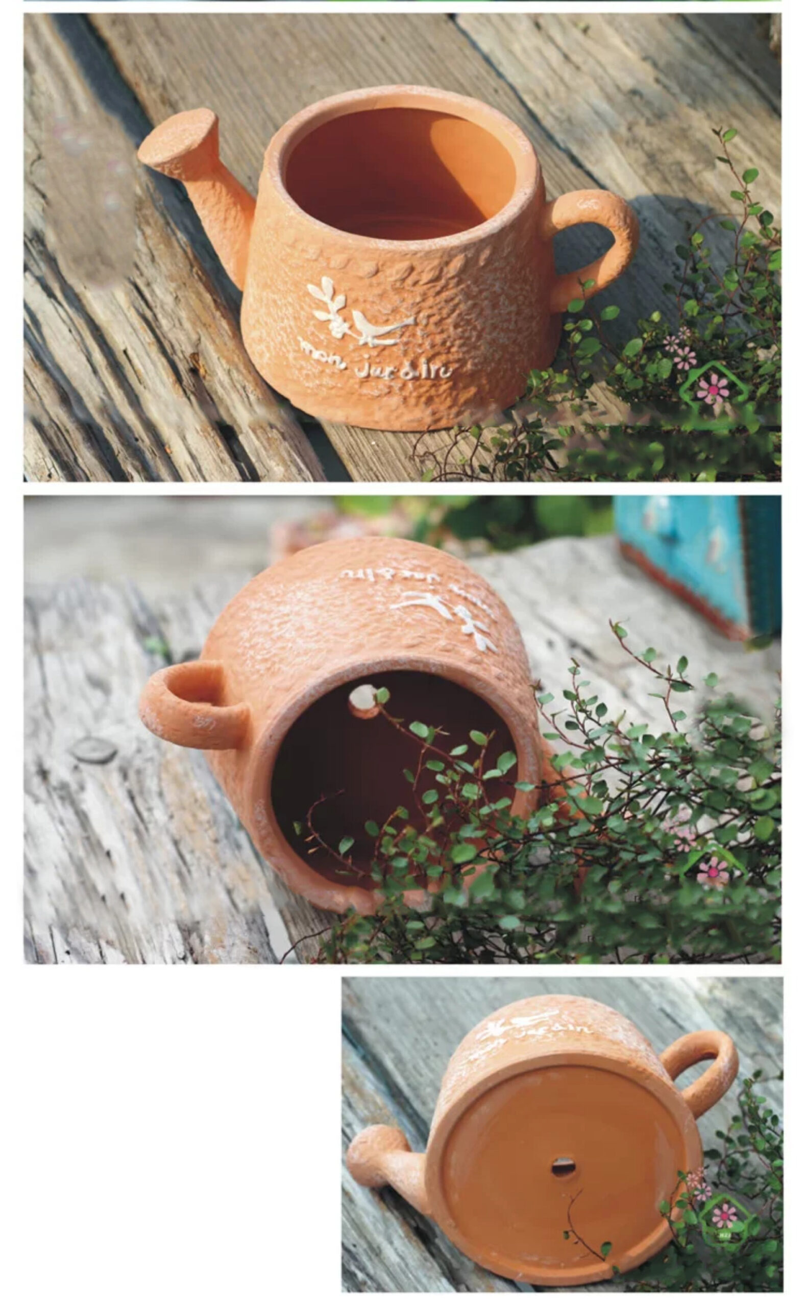 rustic embossed terracotta succulent pots for breathable outdoor planters
