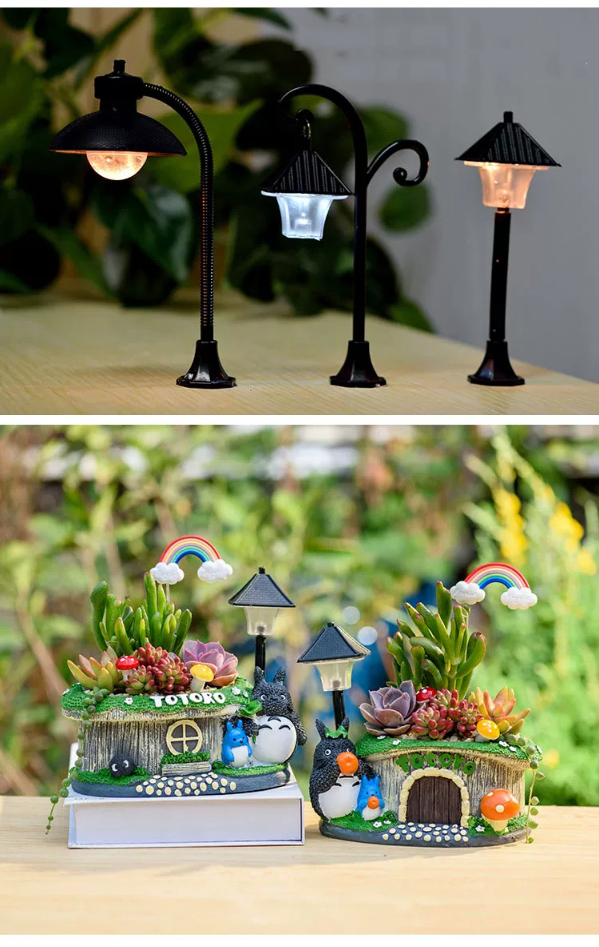 cute totoro succulent planter with led light – creative diy gift kit