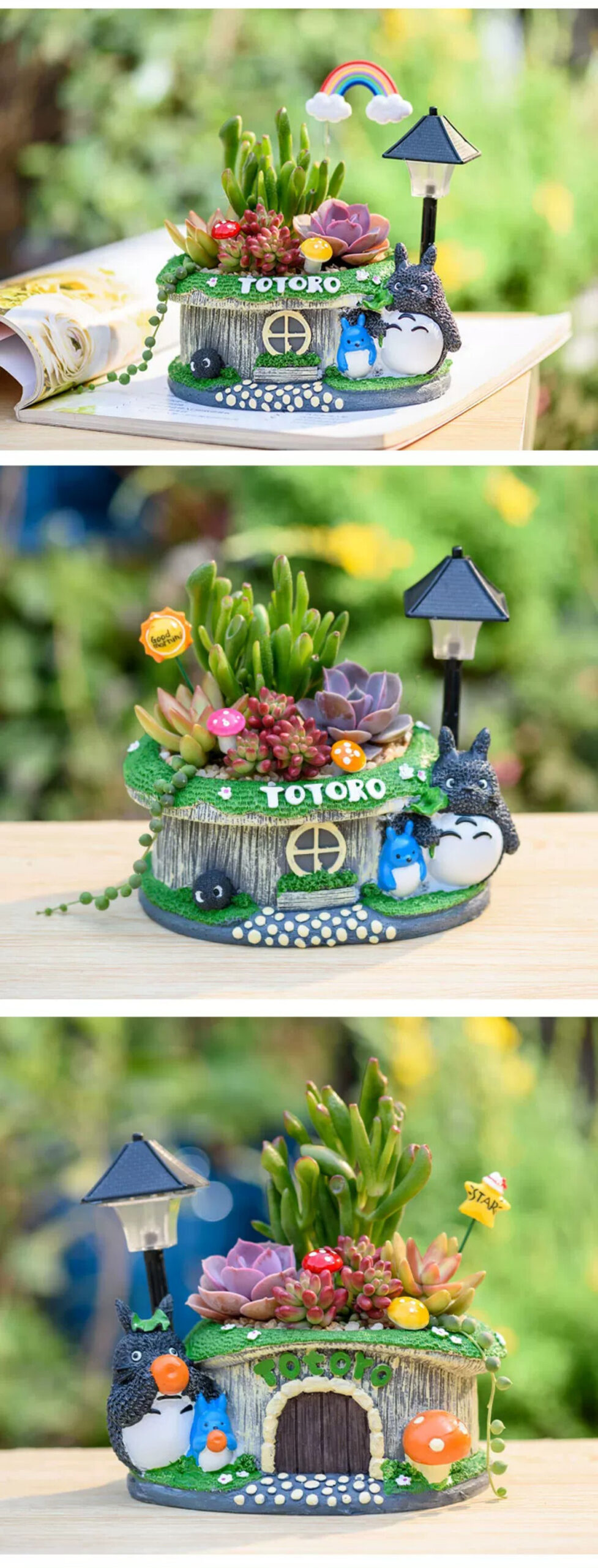 cute totoro succulent planter with led light – creative diy gift kit
