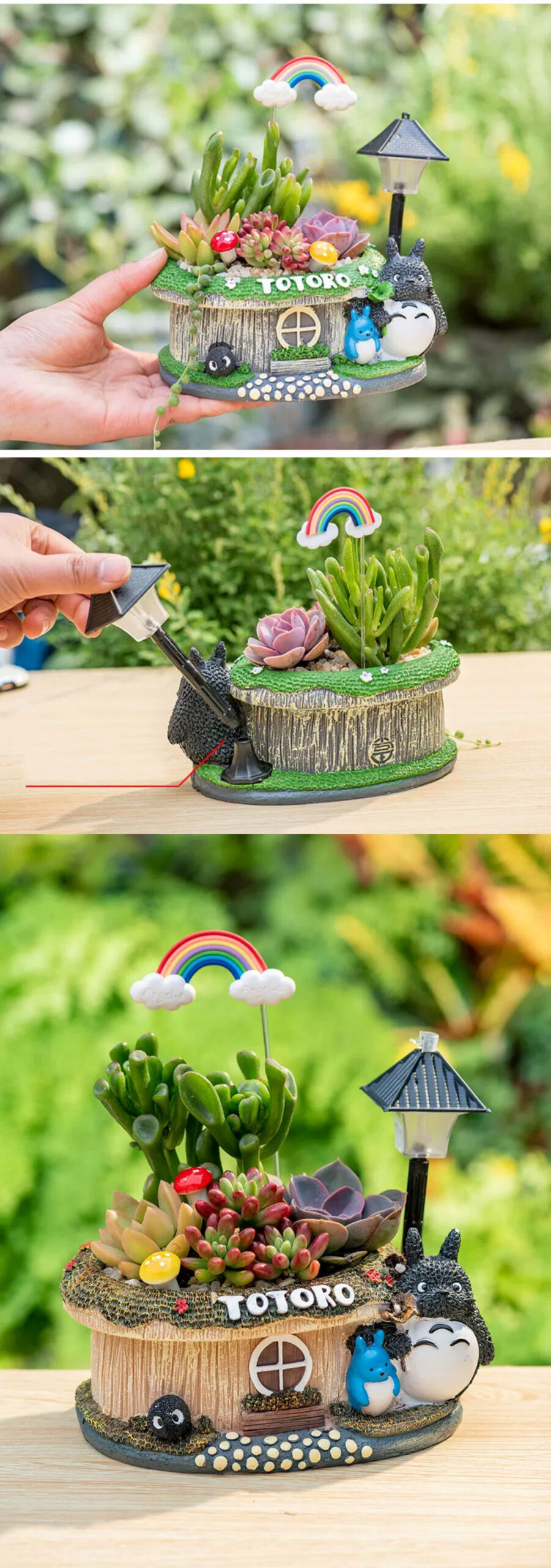 cute totoro succulent planter with led light – creative diy gift kit