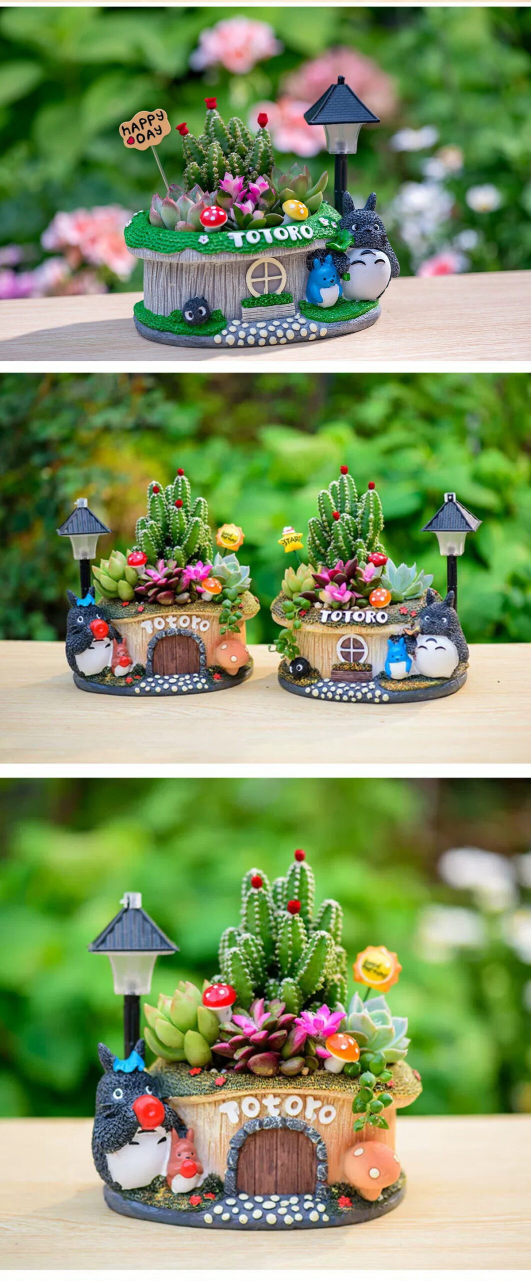cute totoro succulent planter with led light – creative diy gift kit